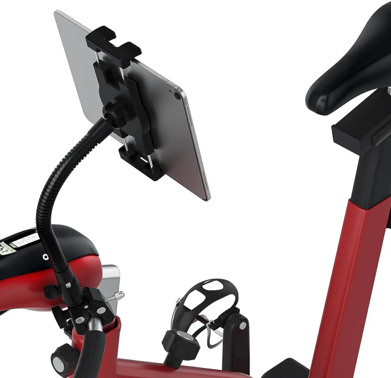 Alt view image 4 of 5 - Gooseneck Metal Spin Bike Tablet Holder Mount, Indoor Handlebar iPad Holder for Treadmill, Exercise Bike, Stationary Bicycle, Peloton, Elliptical for iPad Pro 12.9 Air Mini, Galaxy Tabs, Phones(4-13")