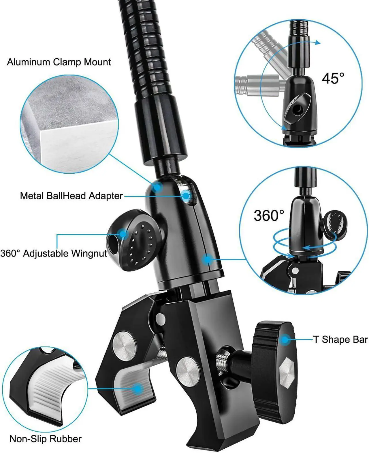Alt view image 3 of 5 - Gooseneck Metal Spin Bike Tablet Holder Mount, Indoor Handlebar iPad Holder for Treadmill, Exercise Bike, Stationary Bicycle, Peloton, Elliptical for iPad Pro 12.9 Air Mini, Galaxy Tabs, Phones(4-13")