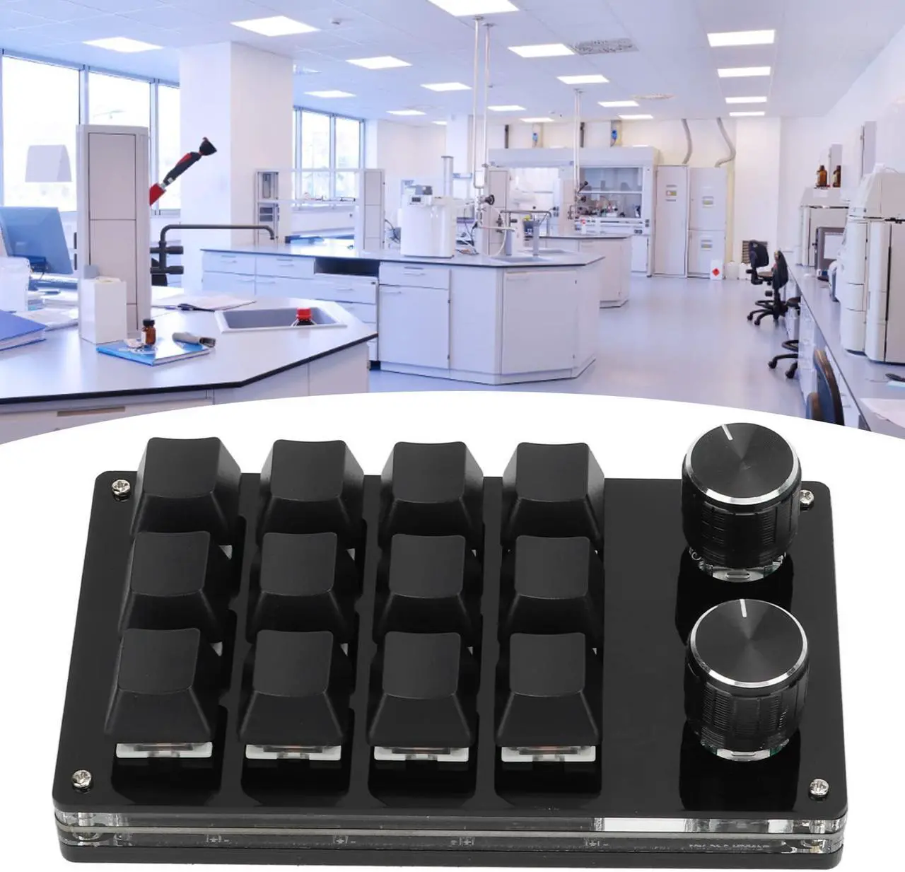 Alt view image 4 of 5 - Acrylic and PCB ro Mechanical Keyboard,One Handed ro Mechanical Keyboard 12 Key Multifunction DIY Programmable Keypad for Office Gaming Lab (Black)