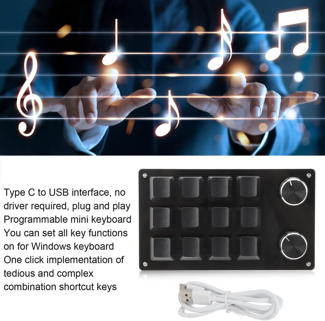 Alt view image 5 of 5 - Acrylic and PCB ro Mechanical Keyboard,One Handed ro Mechanical Keyboard 12 Key Multifunction DIY Programmable Keypad for Office Gaming Lab (Black)