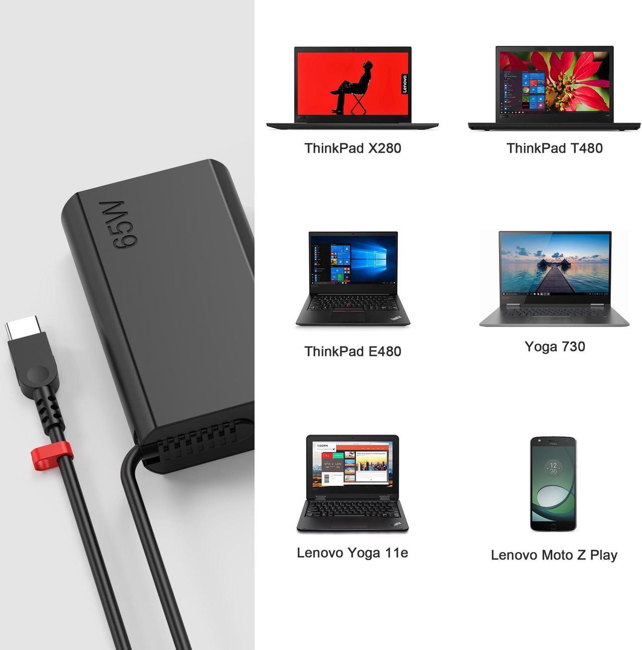 Alt view image 5 of 5 - Newest Slim USB-C 65W AC Adapter Fit for Lenovo ThinkPad X280 X380 X390 L390 E480 E495 E580 E590 T480 T490 T580 Yoga 730 C740 920 C930 C940 IdeaPad and More Computer which with Type C Laptop Charger