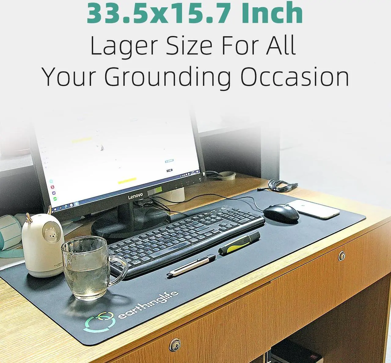Alt view image 2 of 5 - Grounding Mat for Eathing Conductive PU Leather Desk Mat with 16.4ft Grounded Cord Grounded Therapy