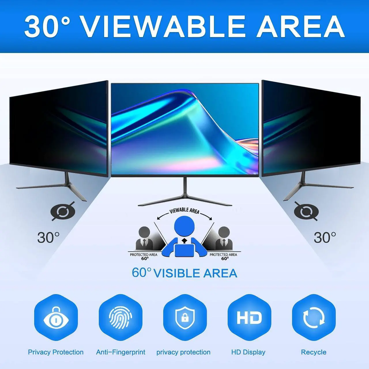 Alt view image 3 of 5 - ZOEGAA 23.8 Inch Computer Privacy Screen Filter for 16:9 Widescreen Computer Monitor 20.75"x11.68", Computer Screen Privacy 23.8 inch and Anti Blue Light Anti Glare Protector