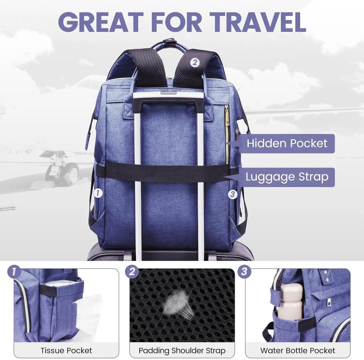 Alt view image 5 of 5 - LOVEVOOK Women's 15.6 Inch Professional Travel Backpack, Waterproof College Work Bag with USB Port, Blue-Violet