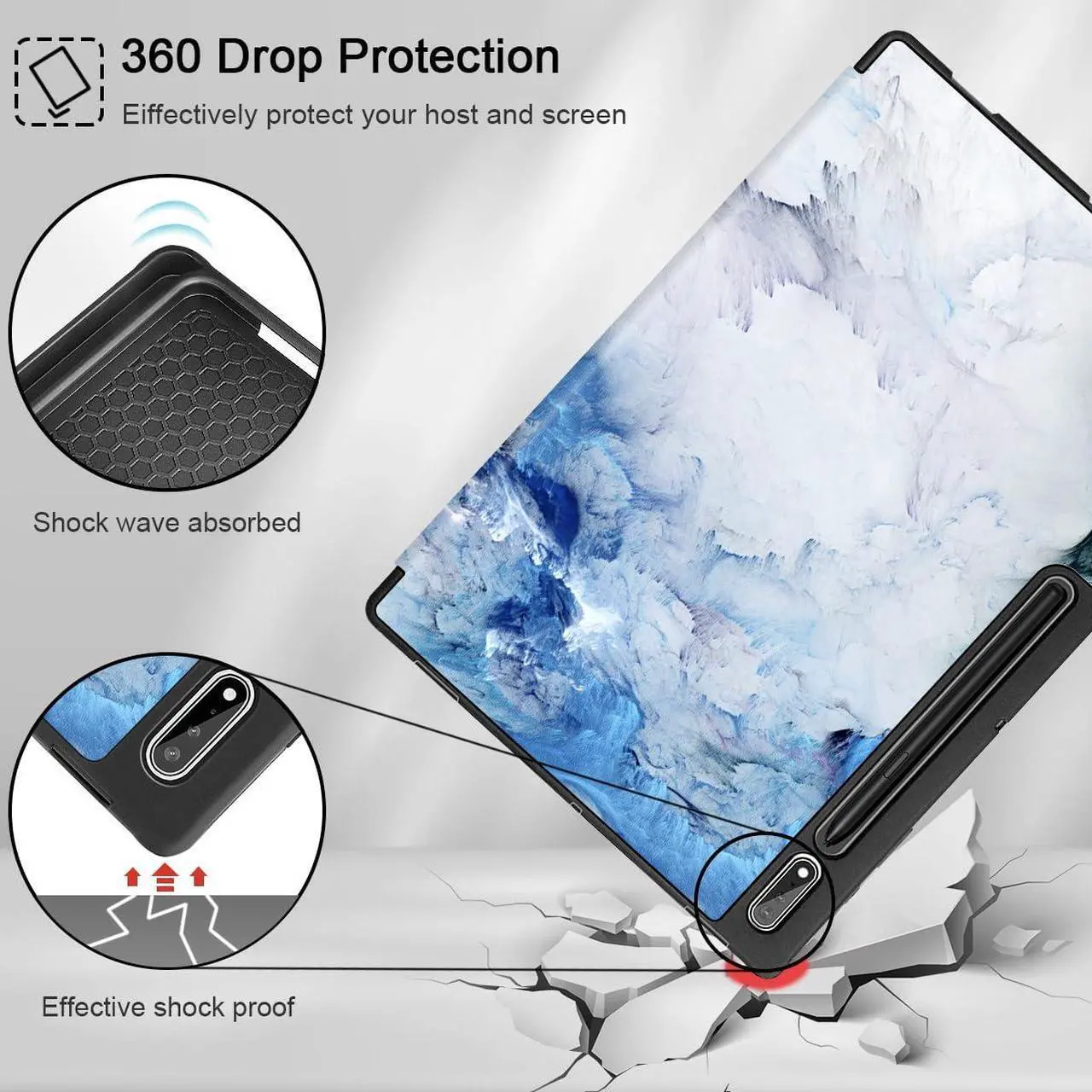 Alt view image 5 of 5 - Mektron Case for Samsung Tab S9 Ultra 14.6 Inch 2023 Model X910/X916/X918,Built-on Pencil Holder Hard Cover with Auto Wake/Sleep, Multi-Angle Stand for Galaxy Tab S9 Ultra 14.6",Cloud & Lightning