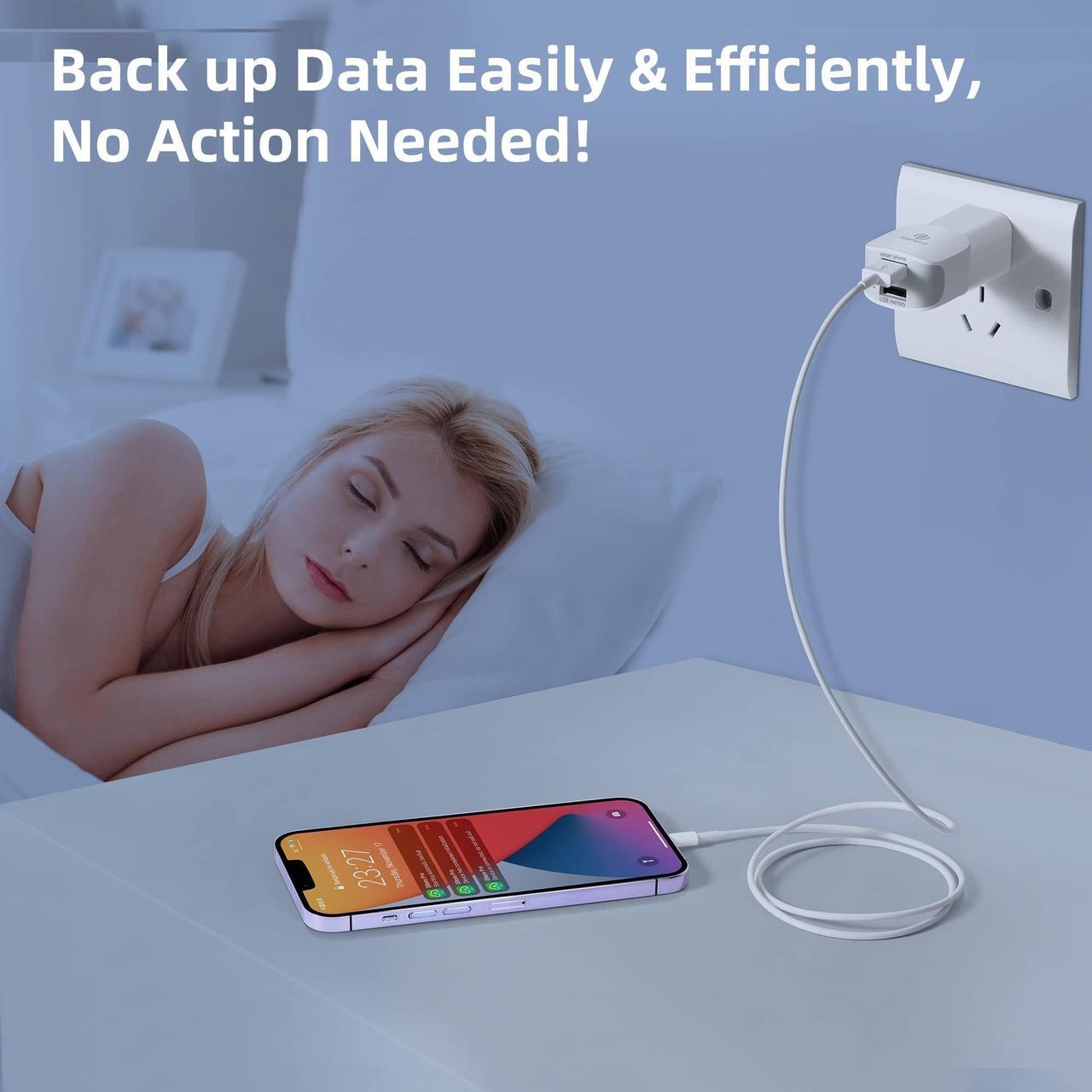 Alt view image 4 of 5 - PL ZMPWLQ Auto-Backup-Adapter iPhone-Photo-Backup-Storage-Data-Cube for iPhone-Backup-Device for iPhone/iPad Photos-Download-Stick USB Backup Flash Drive for iPhone/iPad/Android (without MicroSD)