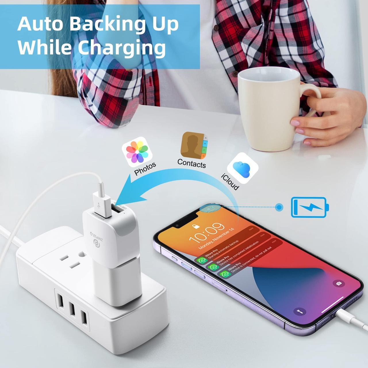 Alt view image 2 of 5 - PL ZMPWLQ Auto-Backup-Adapter iPhone-Photo-Backup-Storage-Data-Cube for iPhone-Backup-Device for iPhone/iPad Photos-Download-Stick USB Backup Flash Drive for iPhone/iPad/Android (without MicroSD)