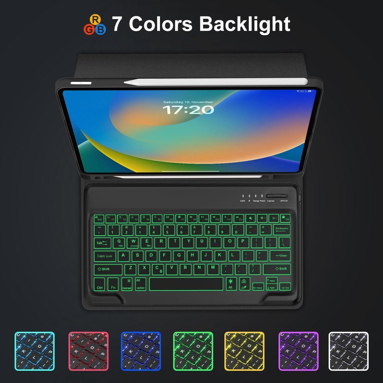Alt view image 3 of 5 - Keyboard Case for iPad Pro 12.9 inch 6th 5th 4th 3rd Generation - Keyboard for iPad Air 13 Case with Pen Holder - 7 Colors Backlight, Detachable Bluetooth Keyboard, Auto Sleep/Wake Folio Case (Navy)