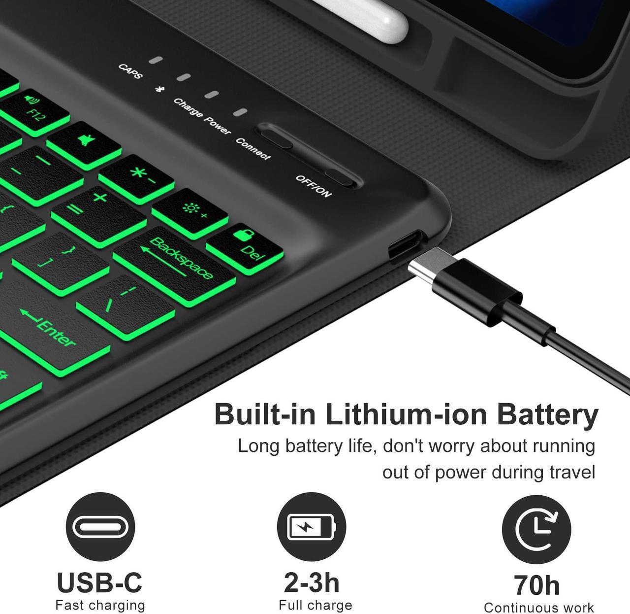 Alt view image 4 of 5 - Keyboard Case for iPad Pro 12.9 inch 6th 5th 4th 3rd Generation - Keyboard for iPad Air 13 Case with Pen Holder - 7 Colors Backlight, Detachable Bluetooth Keyboard, Auto Sleep/Wake Folio Case (Navy)