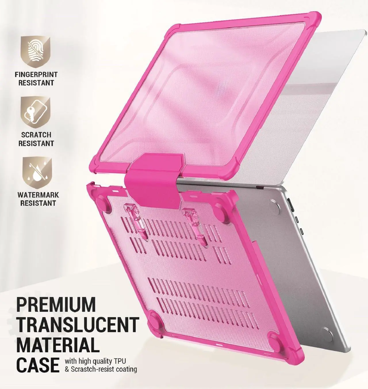 Alt view image 4 of 5 - SEYMAC stock MacBook Pro 16 inch Case 2023/2022/2021 A2991 A2780 A2485, Shock-Absorbing Protection Case with Folding Stand &Mouse Pad/Bag for MacBook Pro 16'' M3/M2/M1 A2991 A2780 A2485 (Pink)