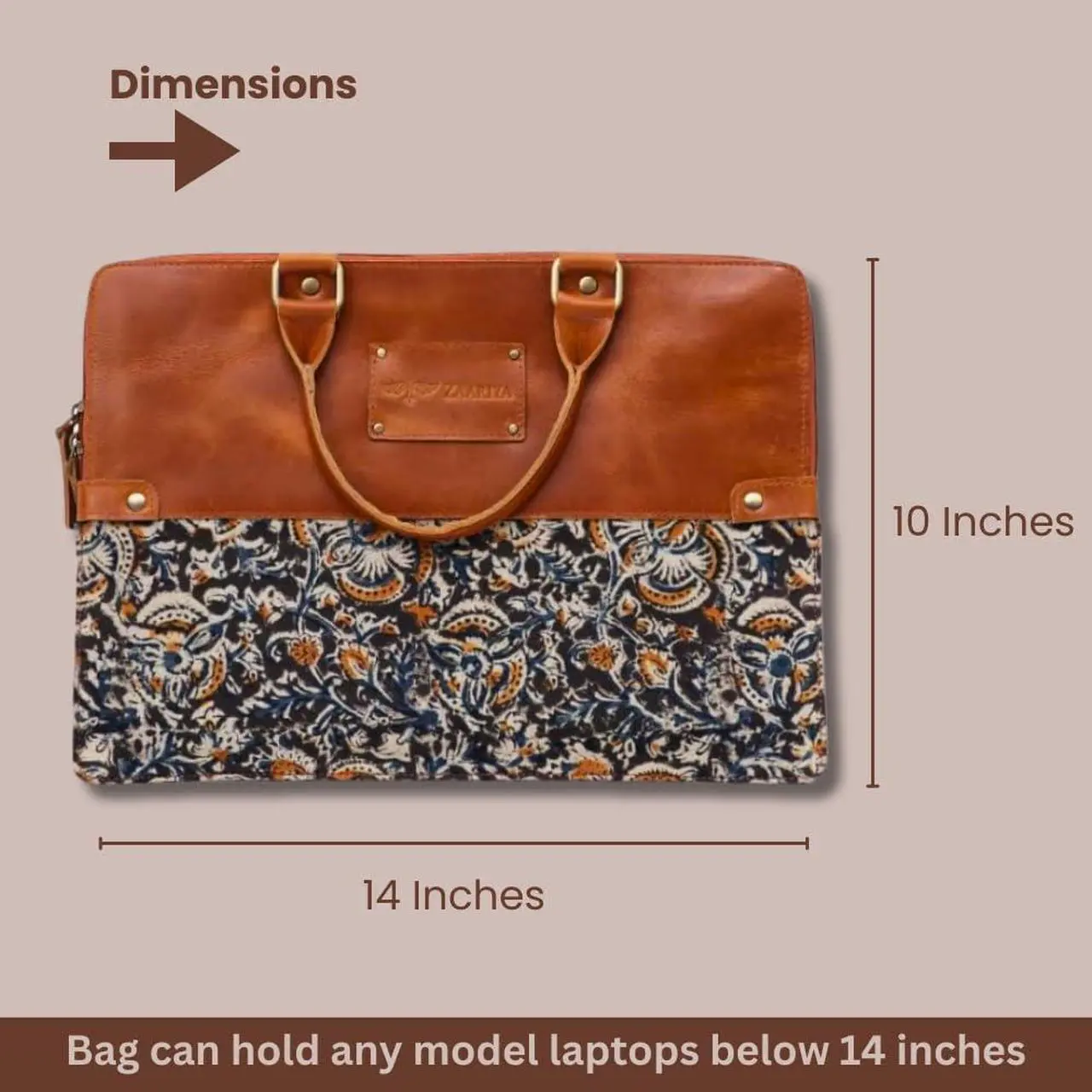 Alt view image 2 of 5 - ZAARIYA Handcrafted Laptop Bag/Sleeve/Case for Women | Made From Leather With Handblock Fabric - Ideal For 13 Inch Devices