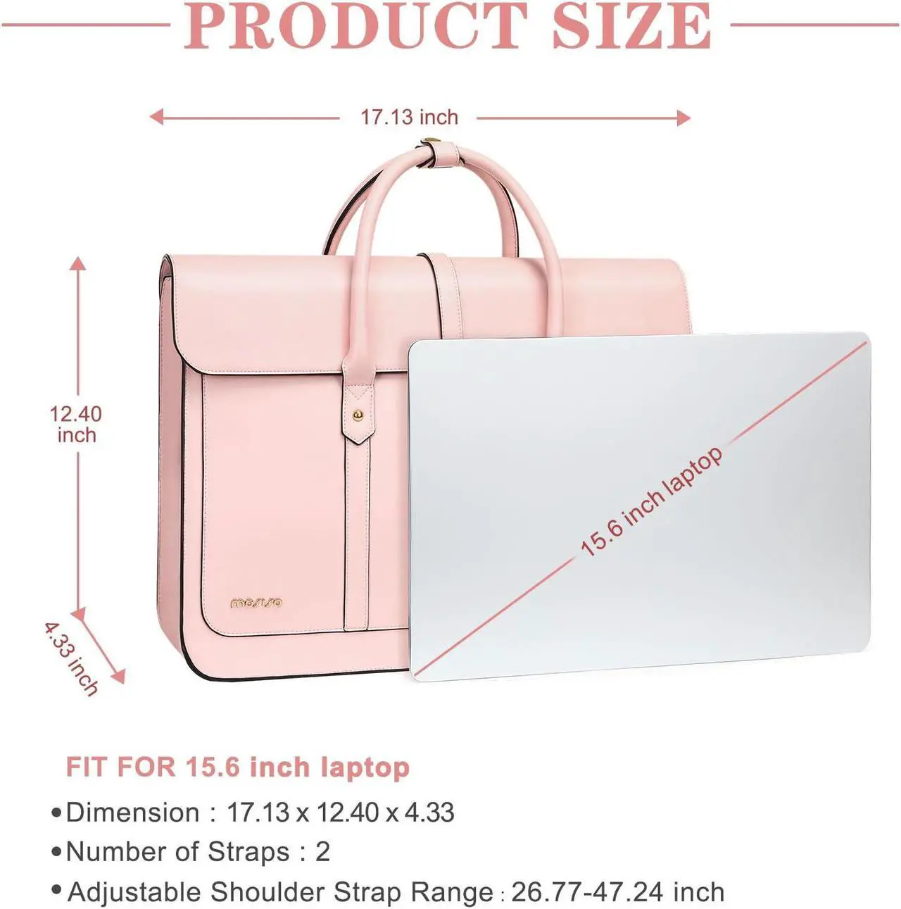 Alt view image 3 of 5 - MOSISO Laptop Bag for Women, 15-15.6 inch PU Leather Laptop Shoulder Bag Convertible Backpack, 16 inch Messenger Bag Casual Handbag Work Briefcase Travel Computer Bag with Bowknot, Pink