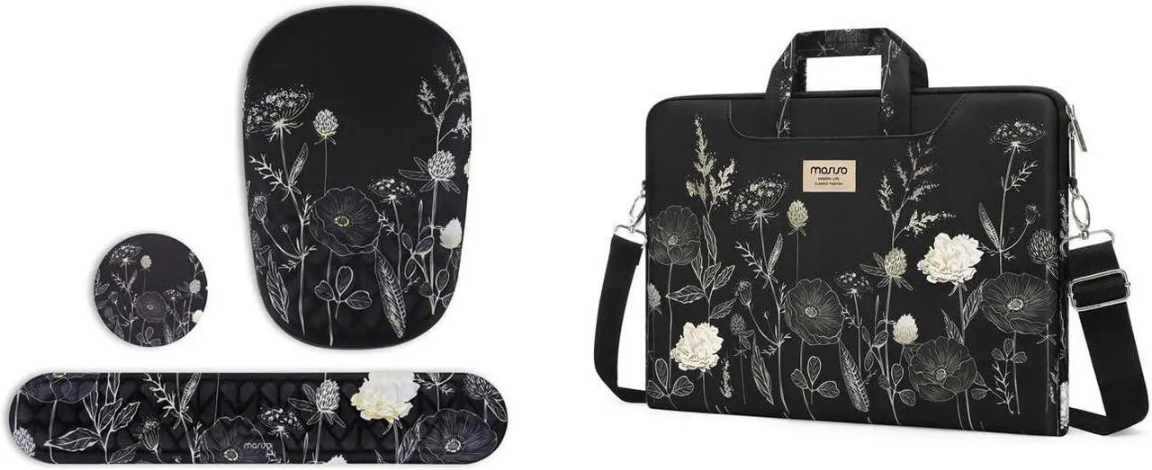 Main image of MOSISO Laptop Bag for Women, 15 inch Computer Bag, Keyboard Wrist Rest&Ergonomic Slope Design Mousepad Wrist Support&Coaster, 15.6 inch Laptop Messenger Shoulder Bag with Strap, Retro Flower