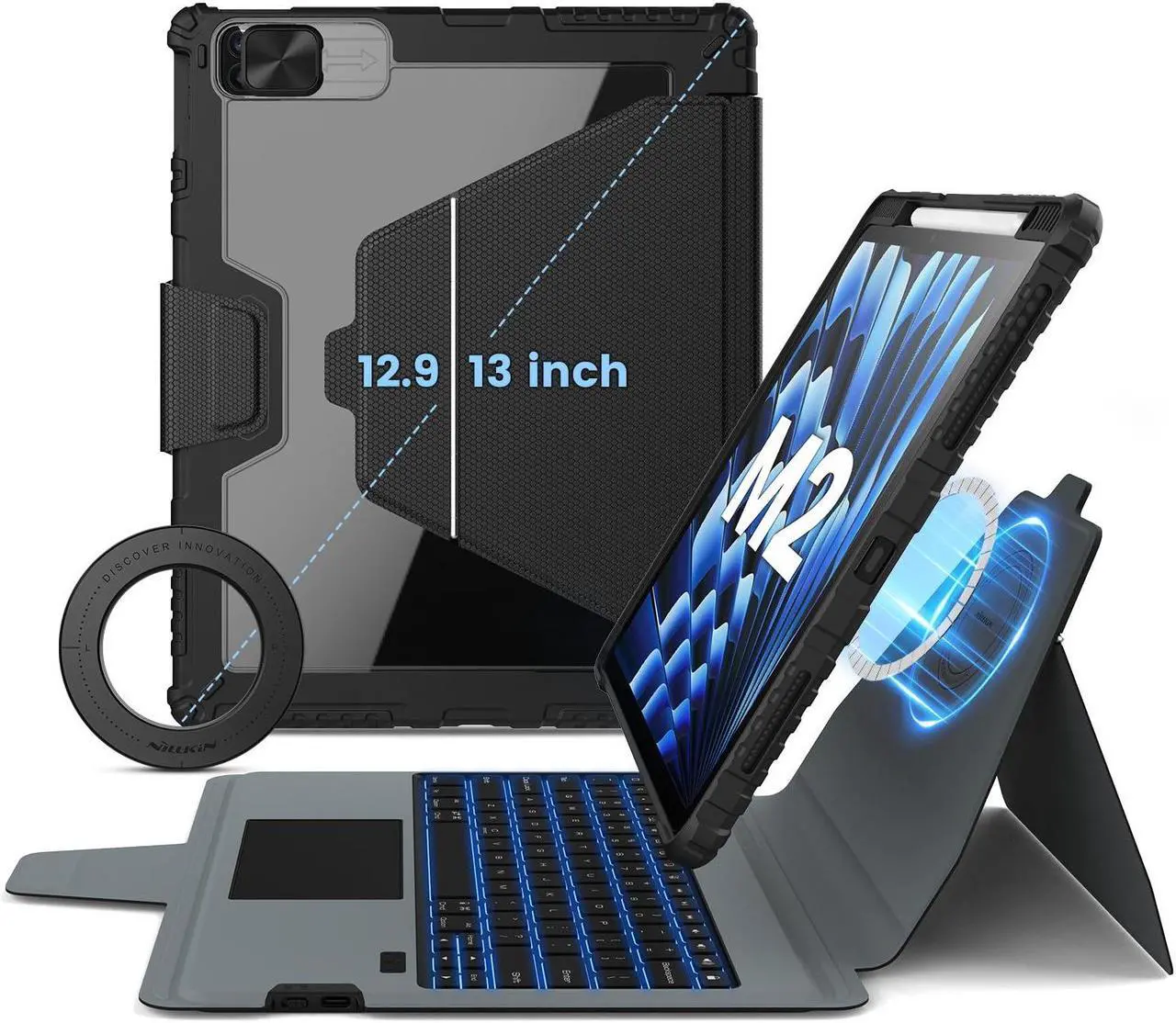 Main image of Nillkin for iPad Air 13 inch Keyboard (M2, 2024), iPad Pro 12.9 Magnetic Case, Detachable Keyboard and Stand, with Magnetic Wall Mount, Portrait/Landscape New ipad air 13 inch with Trackpad Backlit