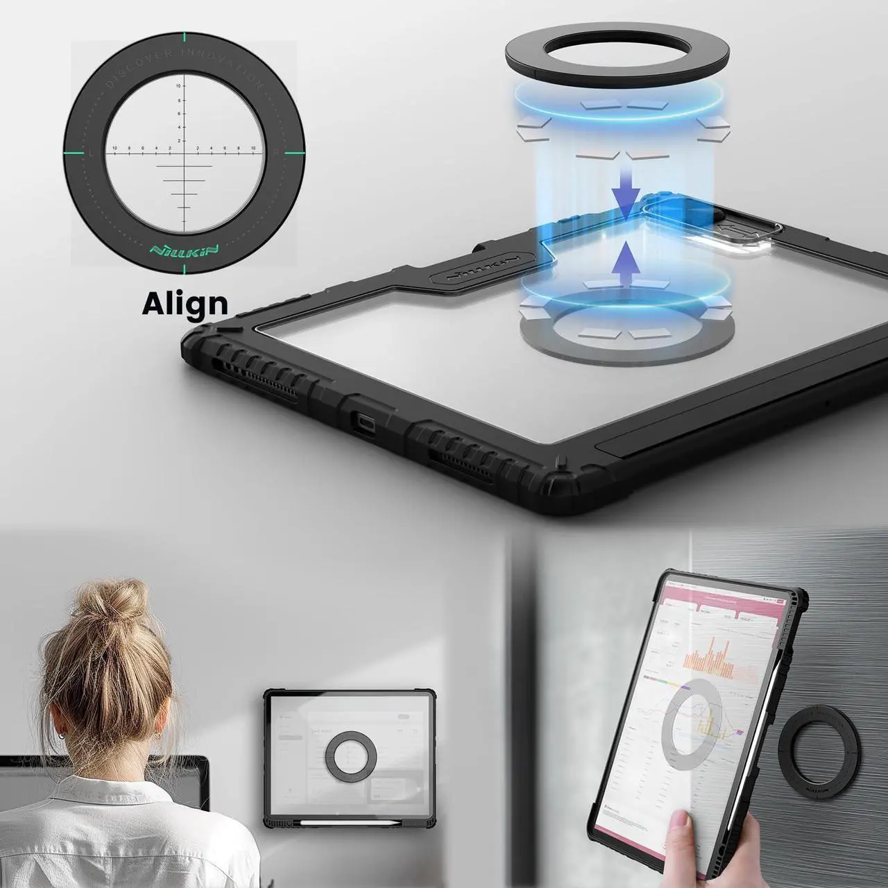 Alt view image 5 of 5 - Nillkin for iPad Air 13 inch Keyboard (M2, 2024), iPad Pro 12.9 Magnetic Case, Detachable Keyboard and Stand, with Magnetic Wall Mount, Portrait/Landscape New ipad air 13 inch with Trackpad Backlit