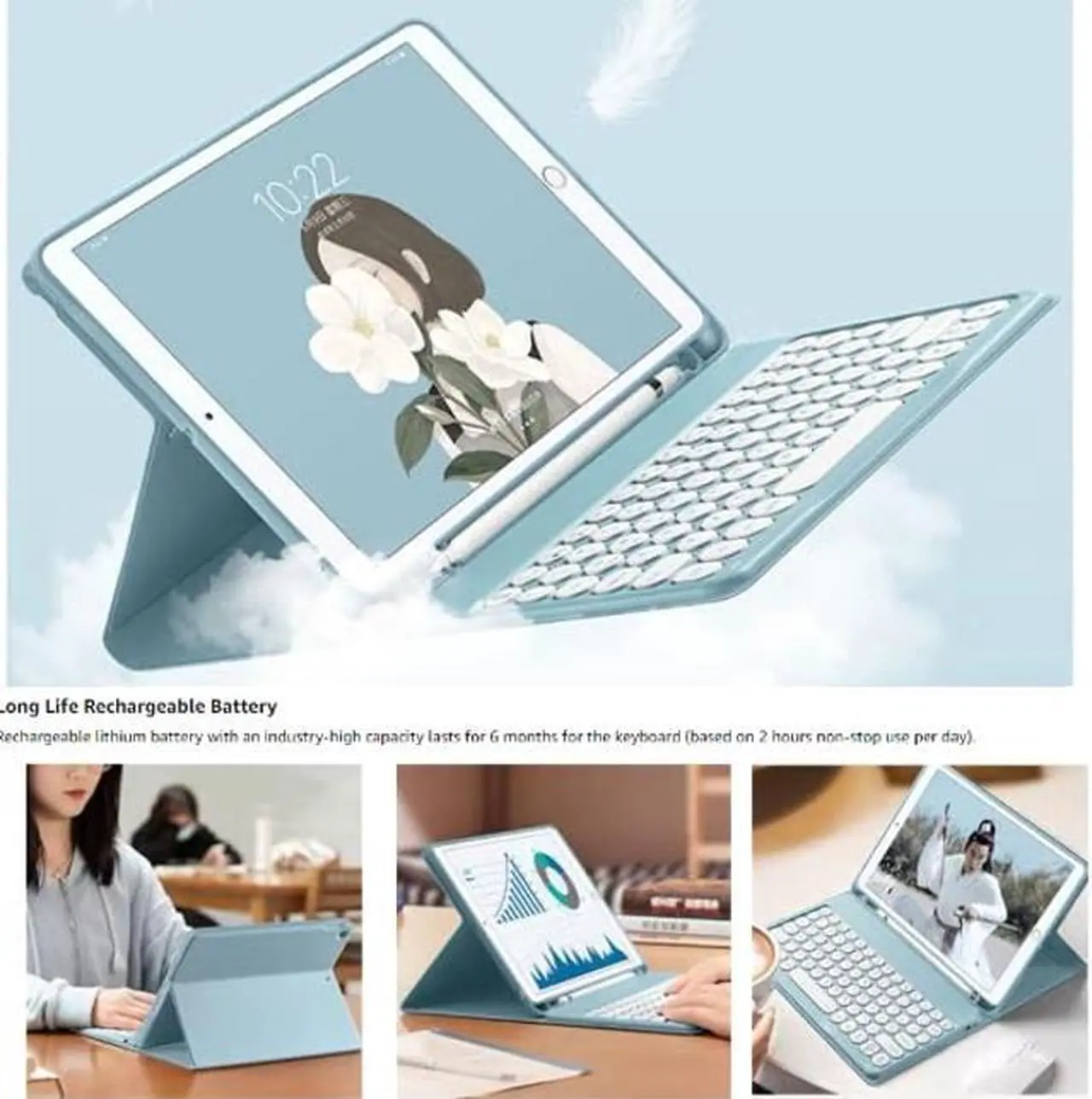 Alt view image 2 of 5 - QYiiD Keyboard Case with for Galaxy Tab A9 Plus/A9+ 5G 11 Inch 2023 Model (SM-X210/X216/X218), Soft TPU Back Color Cover with Wireless Detachable Folio Cover with S Pen Holder, Black