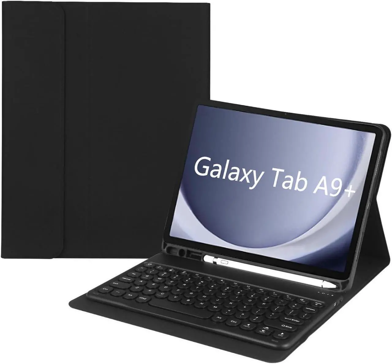 Main image of QYiiD Keyboard Case with for Galaxy Tab A9 Plus/A9+ 5G 11 Inch 2023 Model (SM-X210/X216/X218), Soft TPU Back Color Cover with Wireless Detachable Folio Cover with S Pen Holder, Black
