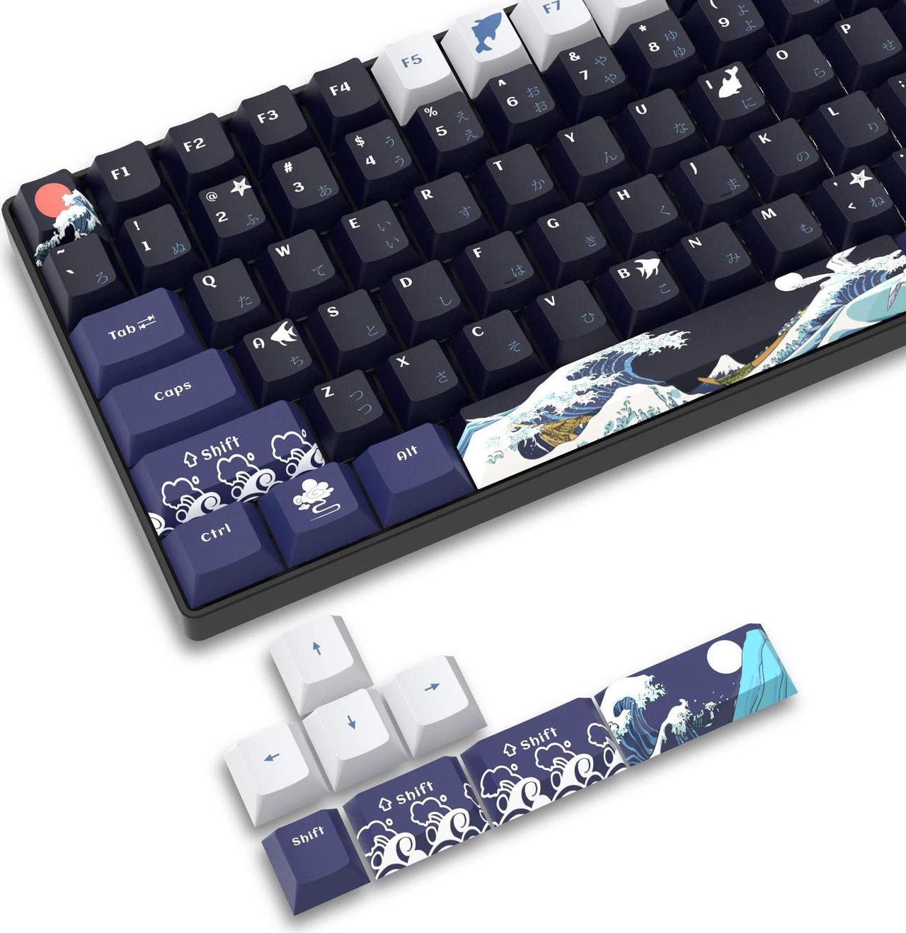 Alt view image 2 of 5 - SDYZ XVX PBT Keycaps 132 Keys, Great Wave Off Kanagawa Japanese Keyboard Keycaps + Wired Gaming Mouse