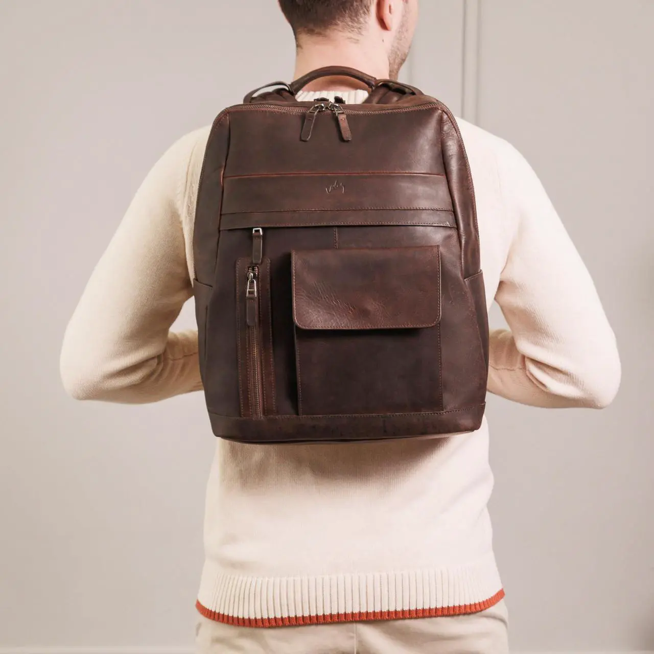 Alt view image 4 of 5 - VELEZ Dark Brown Top Grain Leather Backpack For Men and Women | 17 inch Laptop Bag Large Capacity | Casual Daypack | Shoulder Backpacks | Business Travel Computer Bags