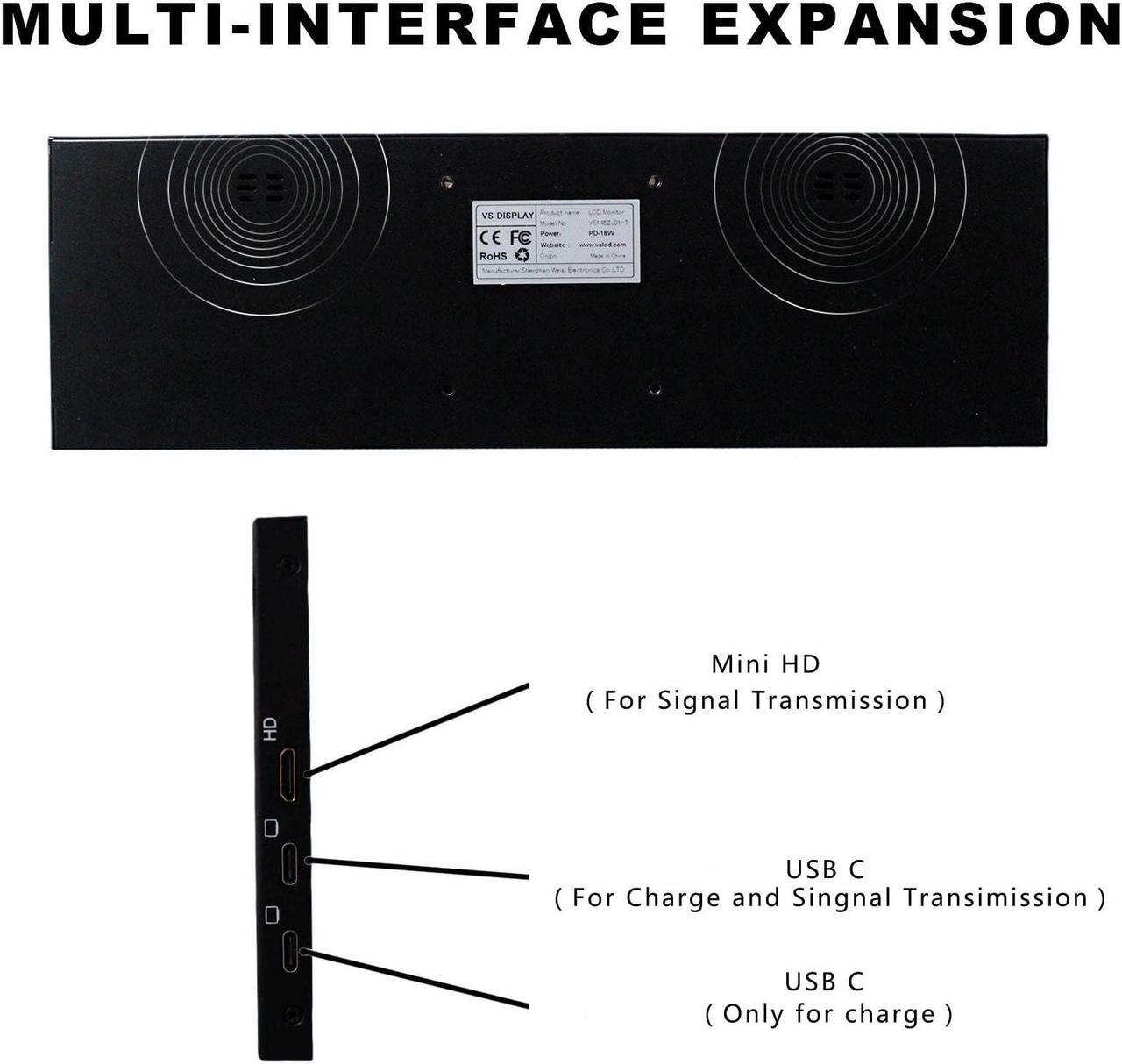 Alt view image 3 of 5 - VSDISPLAY 14.5 Inch 2K 2560x720 LCD Monitor Touch Panel 14.5'' Stretched Bar Display with Mini HD-MI Type-C Video Input for Gaming/PC/Laptop/Computer Monitoring Extra Secondary Screen