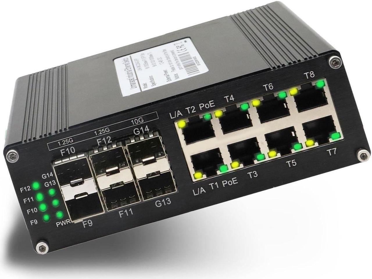 Main image of Industrial 10G Ethernet PoE Switch, 2*10G SFP + Slot+4*Gigabit SFP Slot +8*RJ45 Port, PoE Networking Switch Supporting Din-Rail, 48~57VDC Power Input