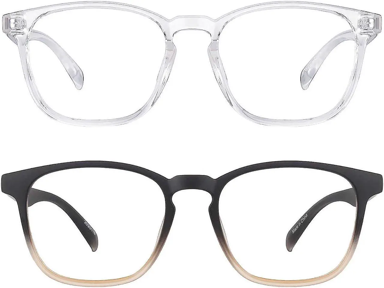Main image of ZENNI Square Frame Blue Light Blocking Glasses (Clear & Gradient) + Black Gold Browline Blue Light Blocking Glasses Bundle