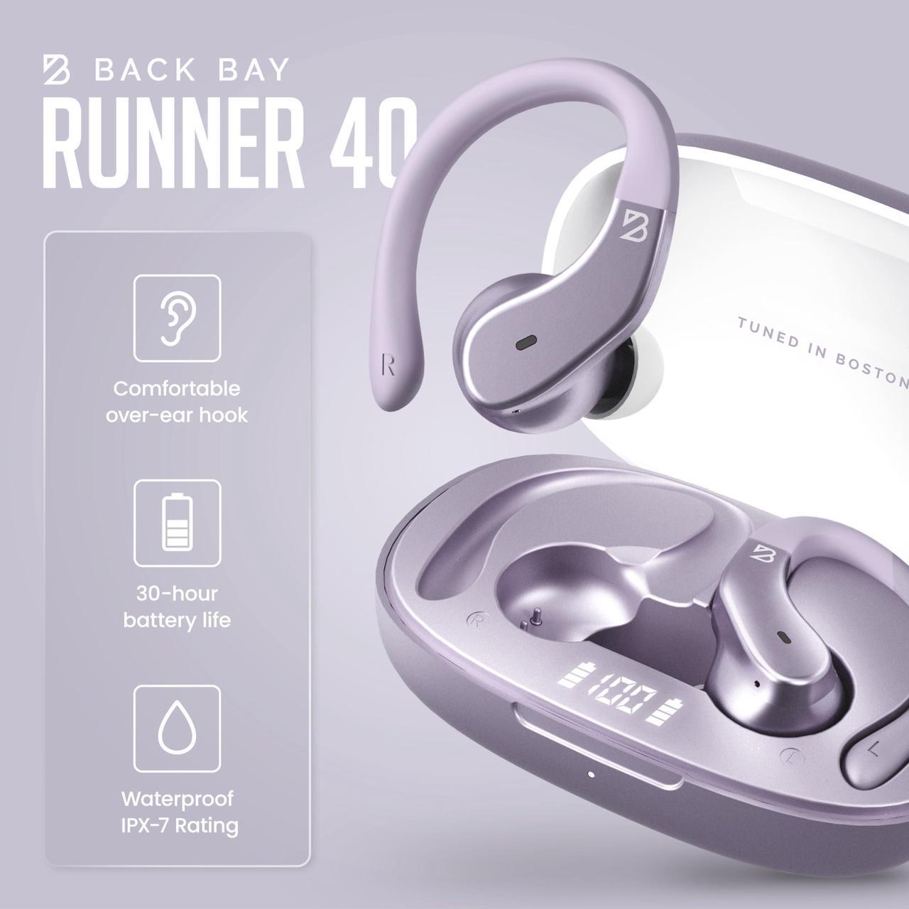 Alt view image 3 of 5 - Runner 40 - Secure-Fit Wireless Earbuds for Small Ears, Running Bluetooth Earbuds for Women and Men, Purple Deep Bass Wrap Around Earbuds for Small Ear Canals with EarHooks, Light Over the Ear Earbuds
