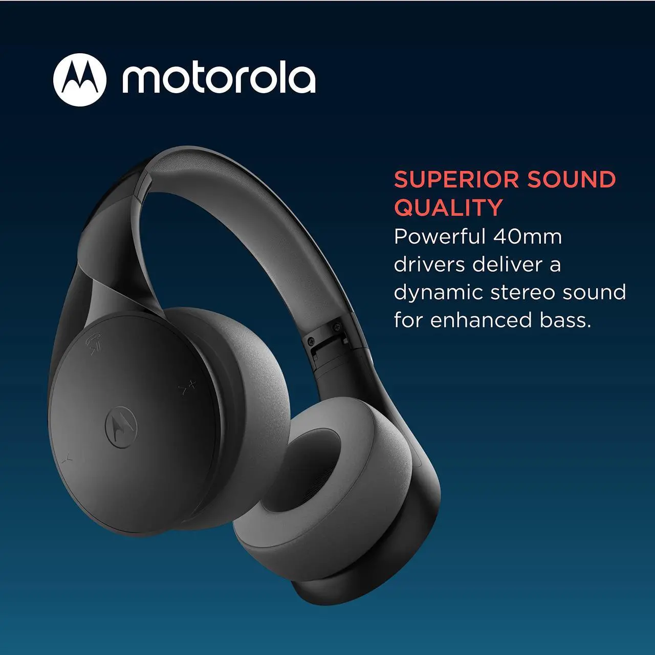 Alt view image 4 of 5 - Motorola Bluetooth Wireless Headphones with Microphone, Moto XT500+ Over-Ear Headphones in-Line Control for Calls - Foldable Head Phones, Adjustable Headband, Clear Sound - Black