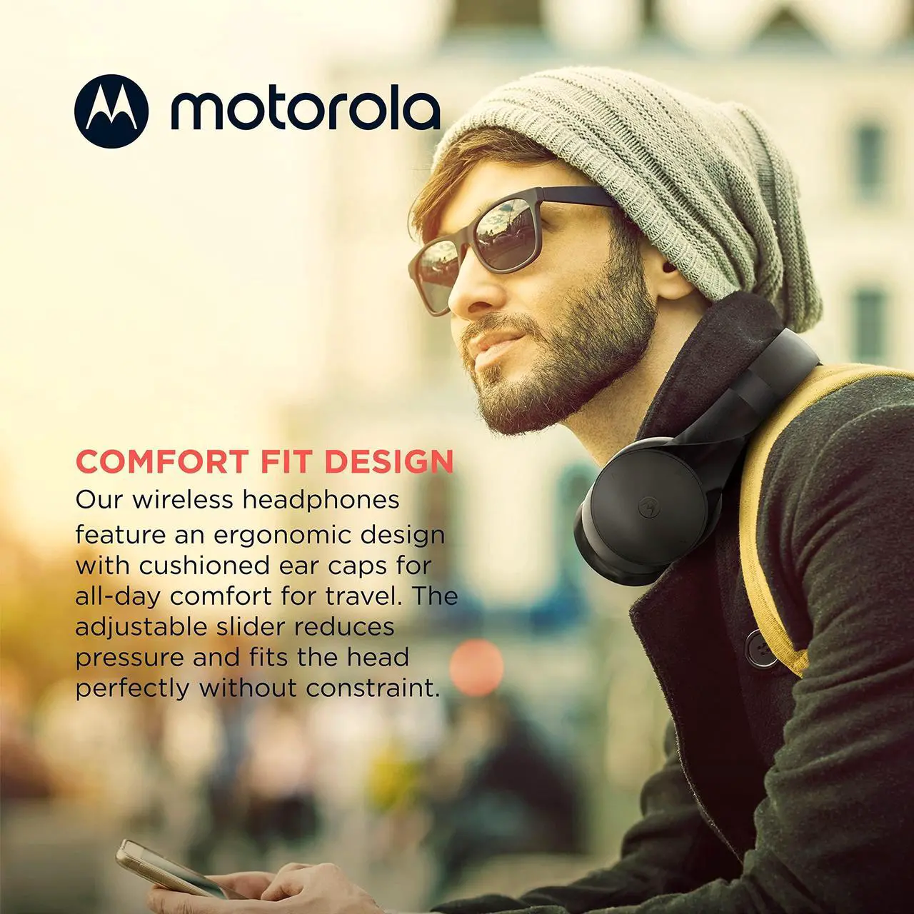 Alt view image 5 of 5 - Motorola Bluetooth Wireless Headphones with Microphone, Moto XT500+ Over-Ear Headphones in-Line Control for Calls - Foldable Head Phones, Adjustable Headband, Clear Sound - Black