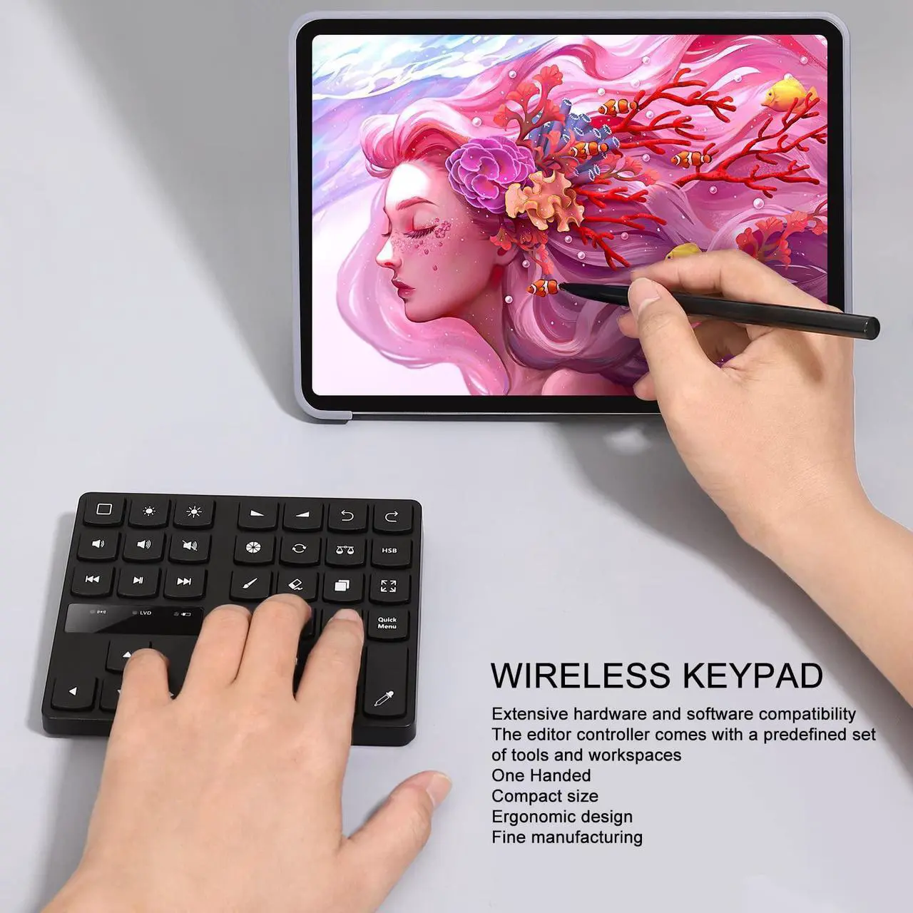Alt view image 2 of 5 - Keyboard for Procreate, Rechargeable Drawing Keyboard with 35 Shortcut Keys, One Handed Buetooth Keypad for Drawing Shortcuts, Graphic Tablets, Drawing Tablet, Laptop