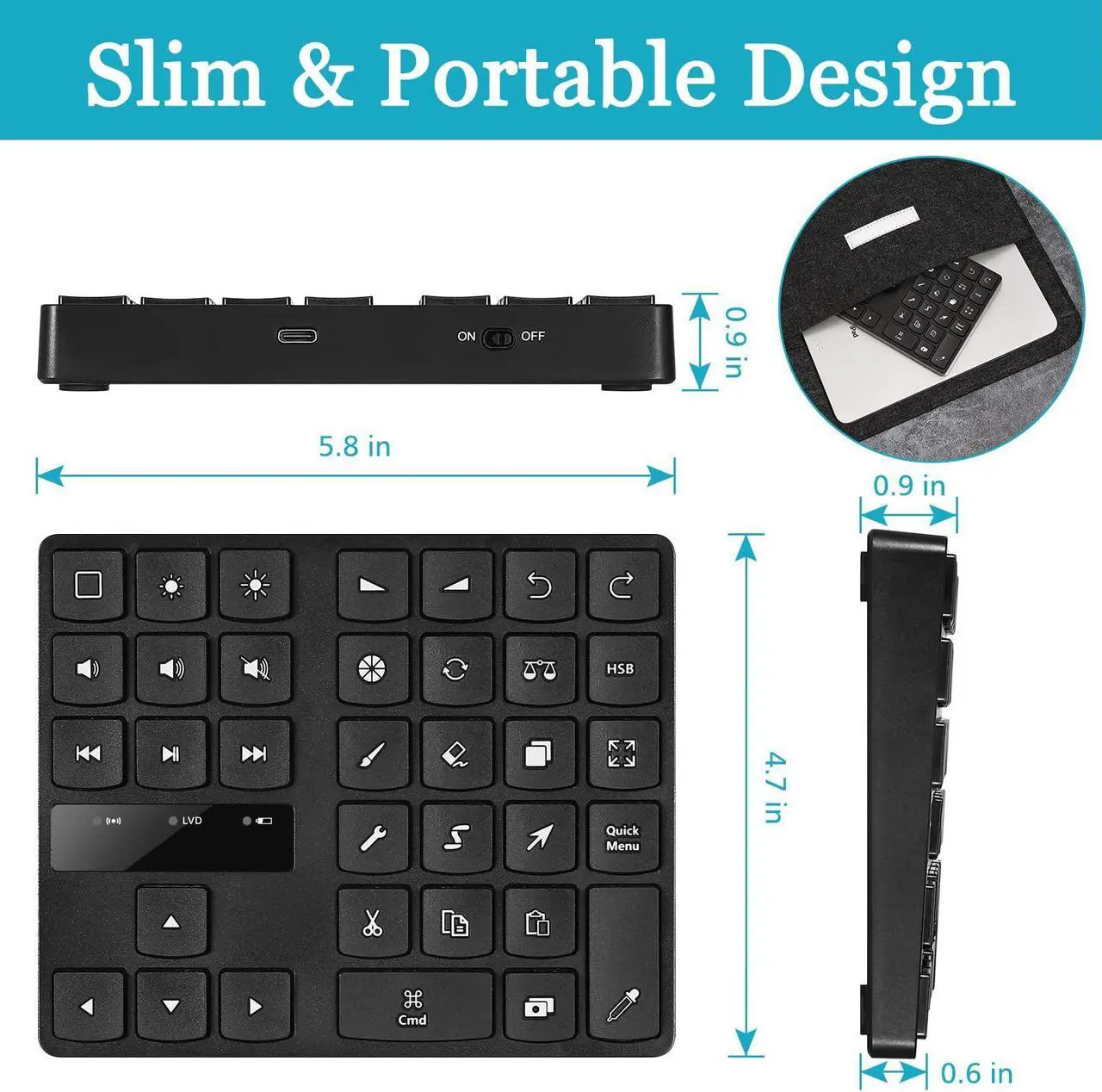 Alt view image 5 of 5 - Keyboard for Procreate, Rechargeable Drawing Keyboard with 35 Shortcut Keys, One Handed Buetooth Keypad for Drawing Shortcuts, Graphic Tablets, Drawing Tablet, Laptop