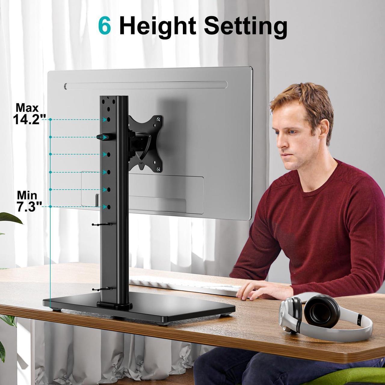 Alt view image 2 of 5 - MOUNT PRO Single Monitor Stand Fits Max 32 inch Computer Screen, Free-Standing Monitor Desk Stand, Monitor Mount with Height Adjustable, Swivel, Tilt, Rotation, VESA Monitor Stand 100x100