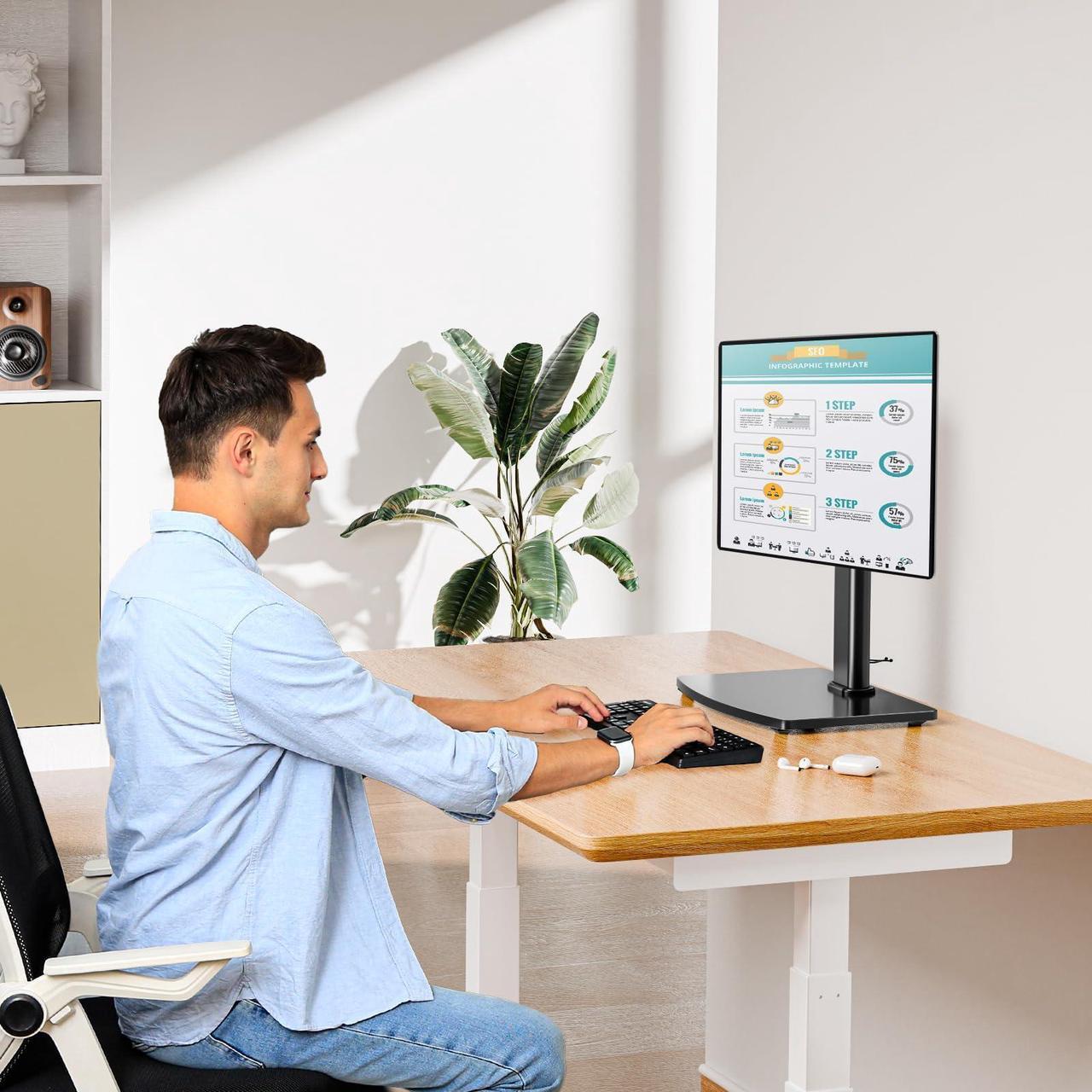 Alt view image 3 of 5 - MOUNT PRO Single Monitor Stand Fits Max 32 inch Computer Screen, Free-Standing Monitor Desk Stand, Monitor Mount with Height Adjustable, Swivel, Tilt, Rotation, VESA Monitor Stand 100x100