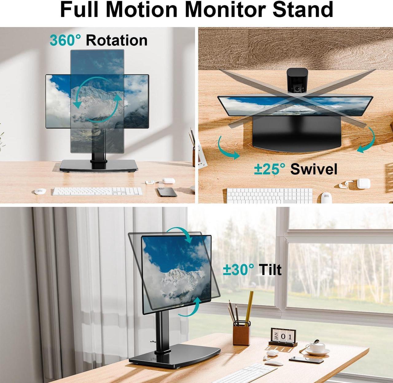 Alt view image 4 of 5 - MOUNT PRO Single Monitor Stand Fits Max 32 inch Computer Screen, Free-Standing Monitor Desk Stand, Monitor Mount with Height Adjustable, Swivel, Tilt, Rotation, VESA Monitor Stand 100x100