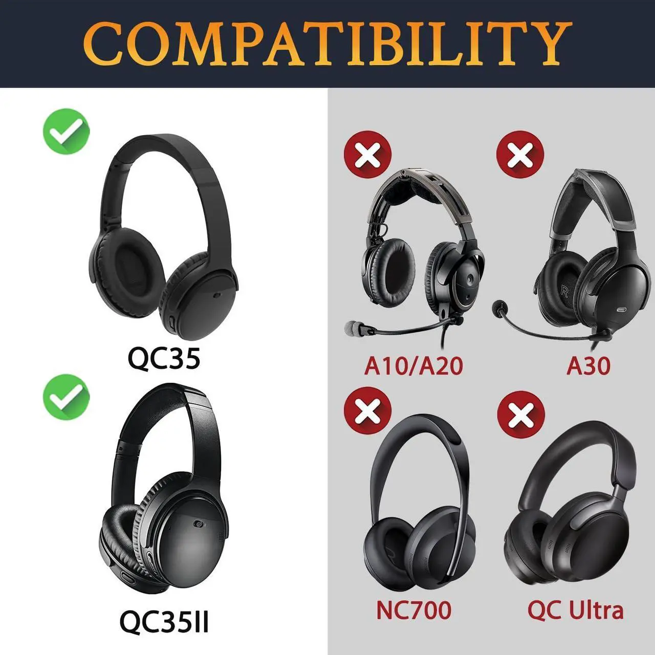 Alt view image 2 of 5 - SoloWIT Cooling-Gel Ear Pads Cushions Replacement, Earpads for Bose QuietComfort 35 (QC35) and Quiet Comfort 35 II (QC35 II) Over-Ear Headphones, Noise Isolation Foam - Dark Green