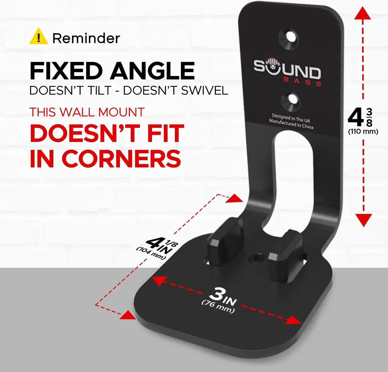 Alt view image 4 of 5 - ONE, ONE SL & Play:1 Wall Mount Bracket, Twin Pack [2pcs], Black, Compatible with Sonos ONE, ONE SL & PLAY1 Speaker