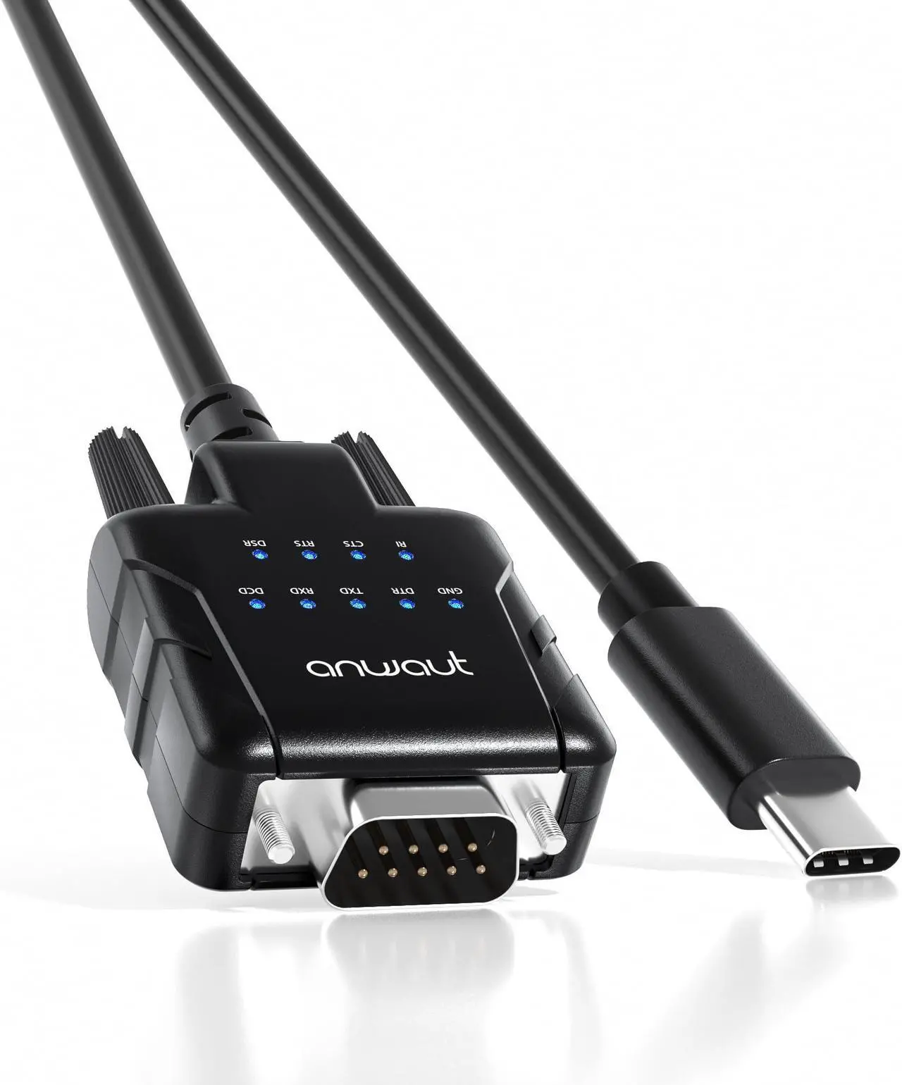 Alt view image 2 of 5 - Anwaut 1-Port Industrial USB-C to Serial/RS232 (DB9) Converter Adapter w/ 9 x LEDs (Compatible for Windows 11, macOS 14, U2RS232-C)