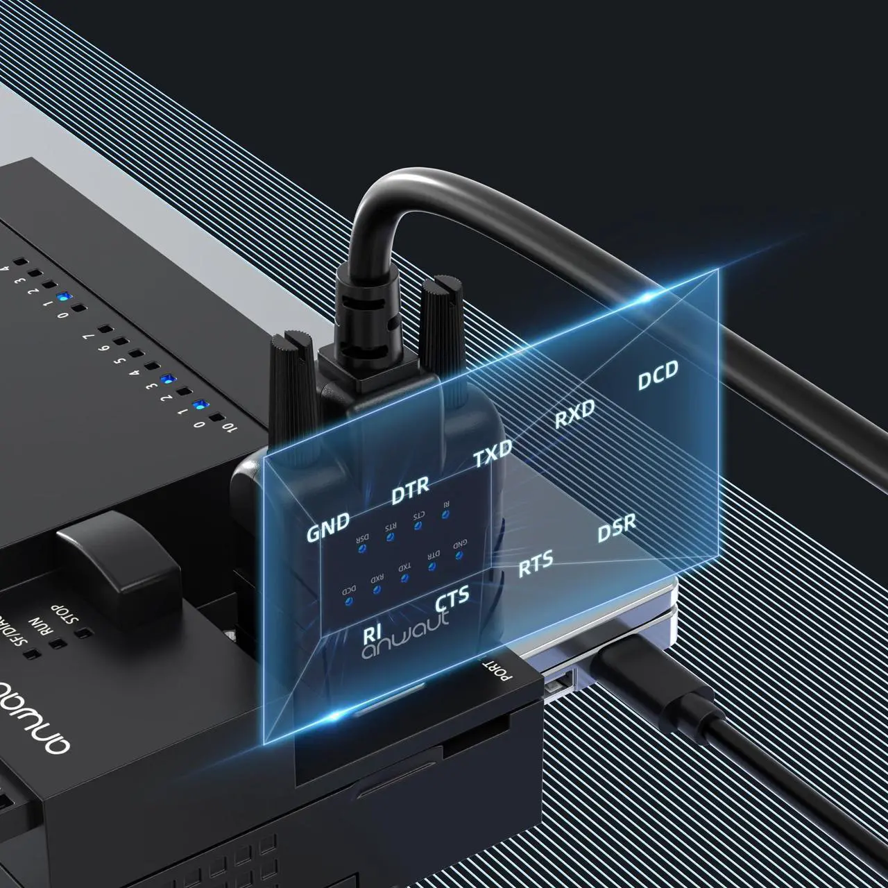 Alt view image 4 of 5 - Anwaut 1-Port Industrial USB-C to Serial/RS232 (DB9) Converter Adapter w/ 9 x LEDs (Compatible for Windows 11, macOS 14, U2RS232-C)