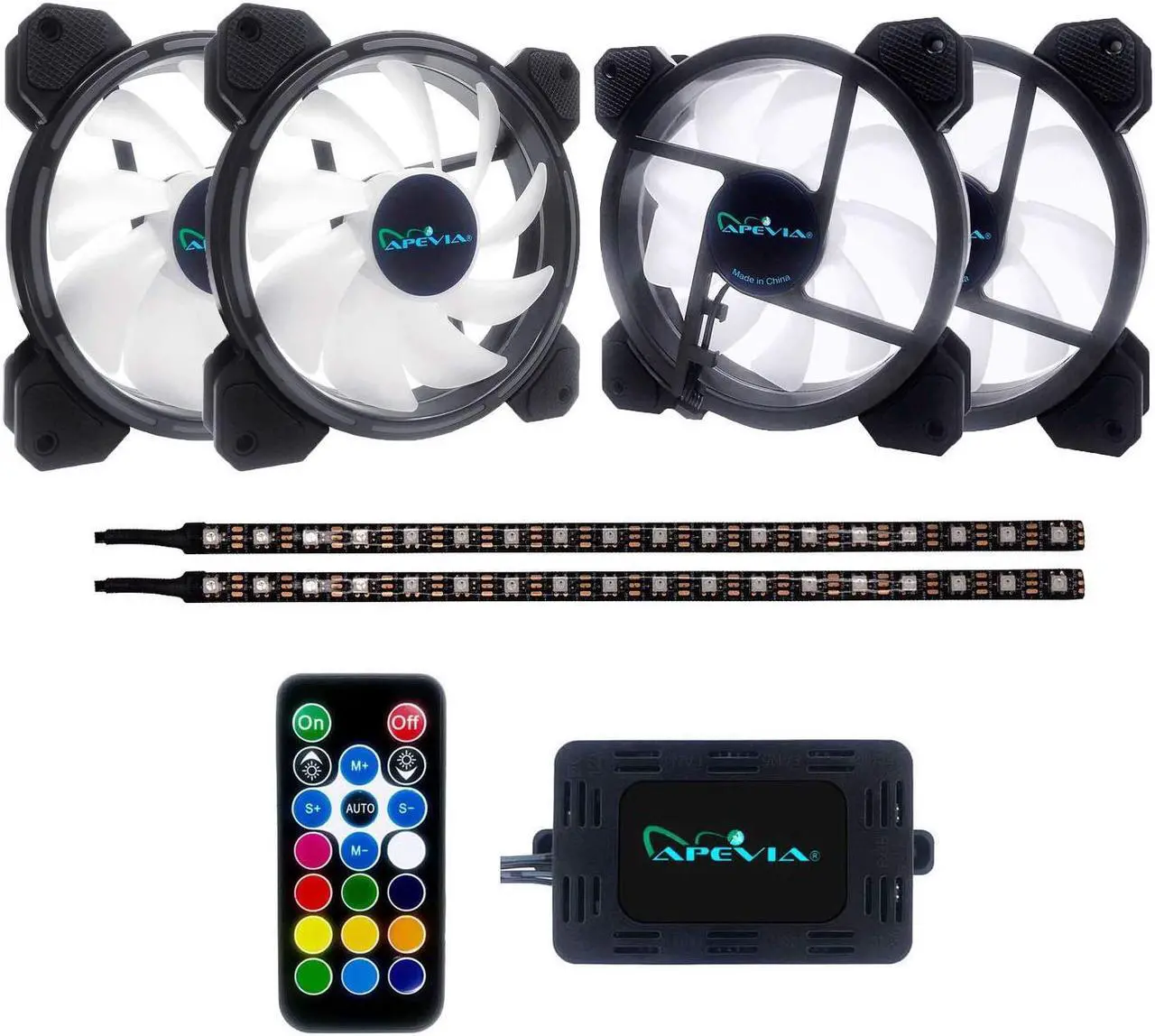Alt view image 2 of 5 - Apevia AC42-RGB Arcane 120mm Silent RGB Color Changing LED Fan with Remote Control, 16x LEDs & 8X Anti-Vibration Rubber Pads w/ 2 Magnetic LED Strips (4+2-pk)