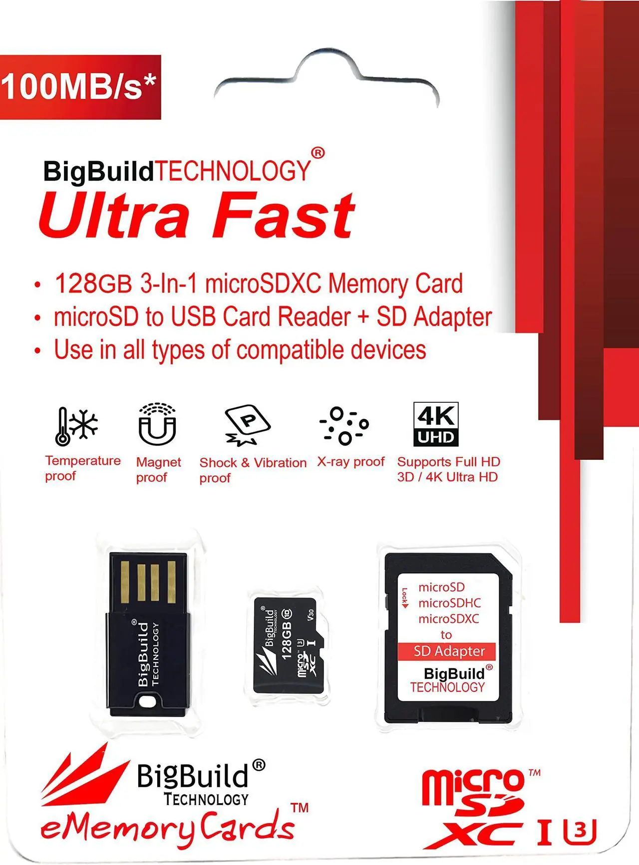 Alt view image 2 of 5 - eMemoryCards 128GB Ultra Fast 100MB/s U3 microSDXC Memory Card for Sony Handycam HDR-CX405, HDR-PJ410B Camcorder