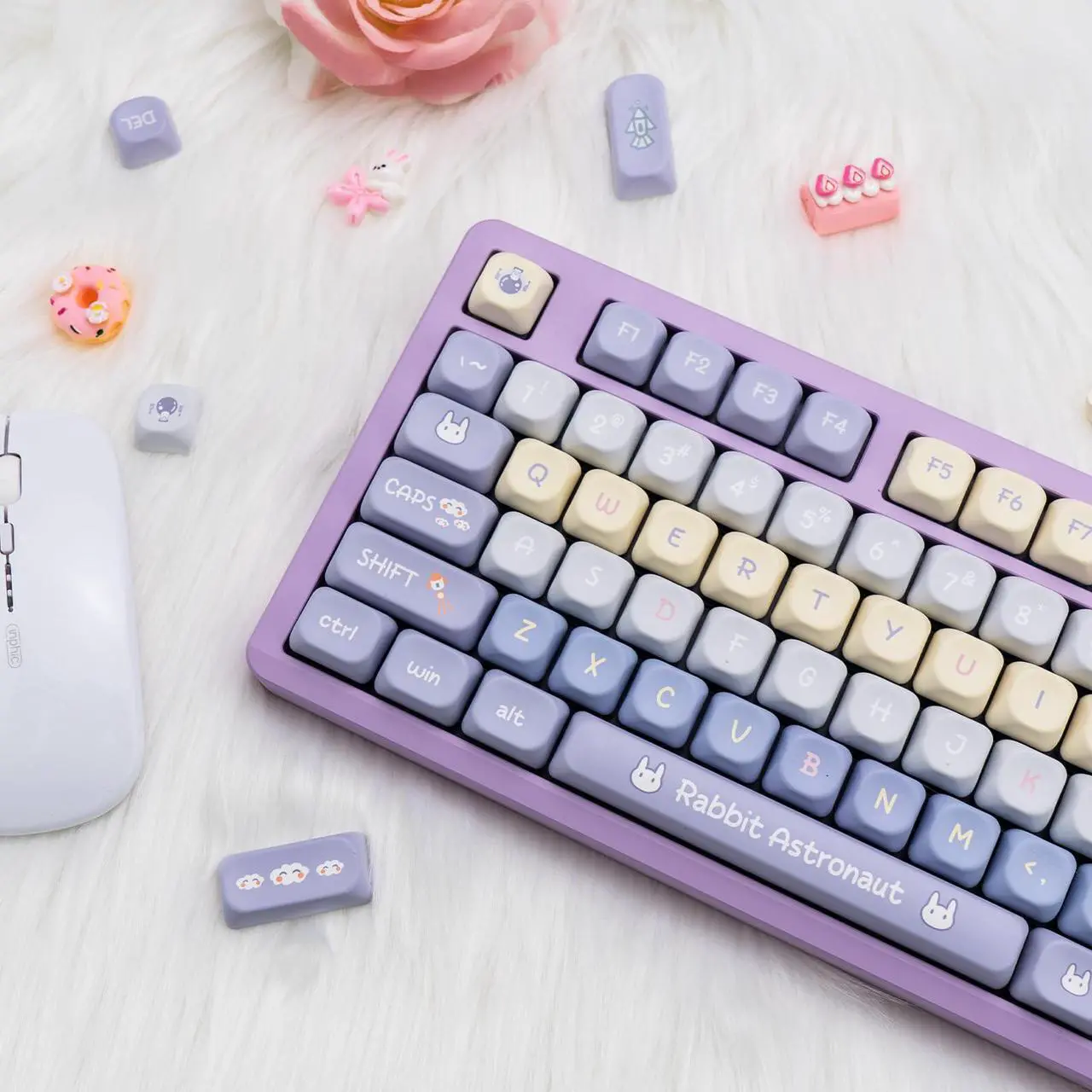 Alt view image 5 of 5 - GEKUCAP Purple PBT Keycaps, 136 Keys Dye Sublimation XOA Profile Round Keycaps Cute Bunny Keycap Set for Cherry MX Switches ANSI Layout Mechanical Keyboards
