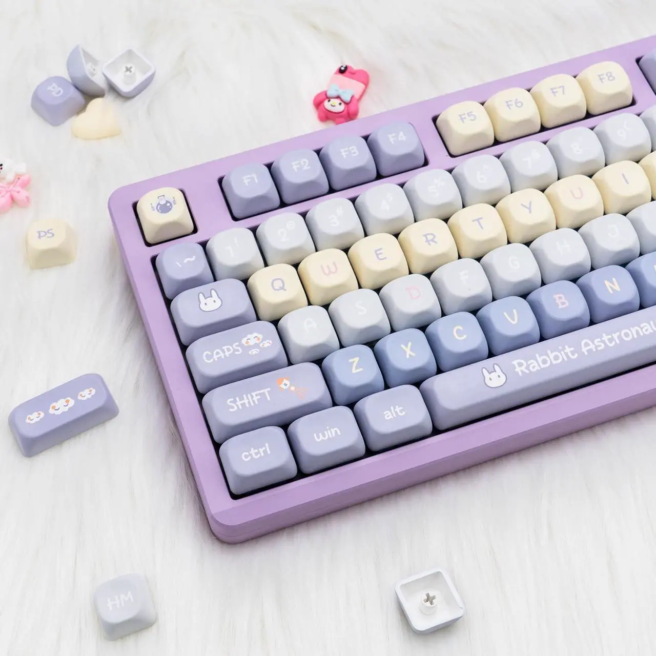 Alt view image 4 of 5 - GEKUCAP Purple PBT Keycaps, 136 Keys Dye Sublimation XOA Profile Round Keycaps Cute Bunny Keycap Set for Cherry MX Switches ANSI Layout Mechanical Keyboards
