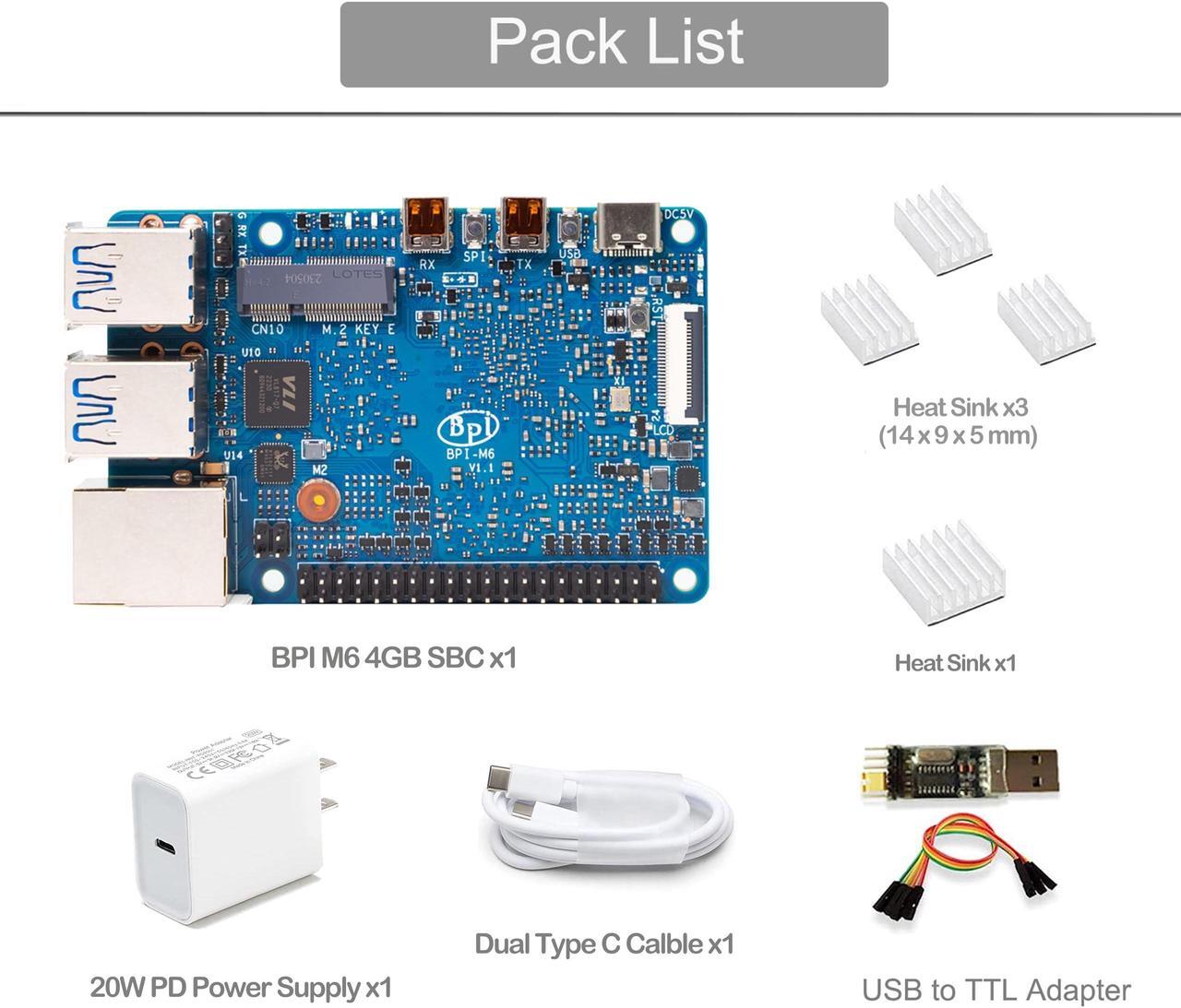 Alt view image 2 of 5 - Banana Pi BPI-M6 LPDDR4 4GB Single Board Computer with Synaptics VS680 Cortex-A73 M3 CPU 6.75Tops NPU Imagination GE9920 GPU for AI Edge computing/Media Center/Video Call Support Android Linux