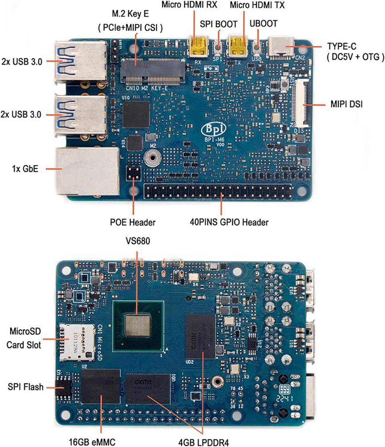 Alt view image 5 of 5 - Banana Pi BPI-M6 LPDDR4 4GB Single Board Computer with Synaptics VS680 Cortex-A73 M3 CPU 6.75Tops NPU Imagination GE9920 GPU for AI Edge computing/Media Center/Video Call Support Android Linux