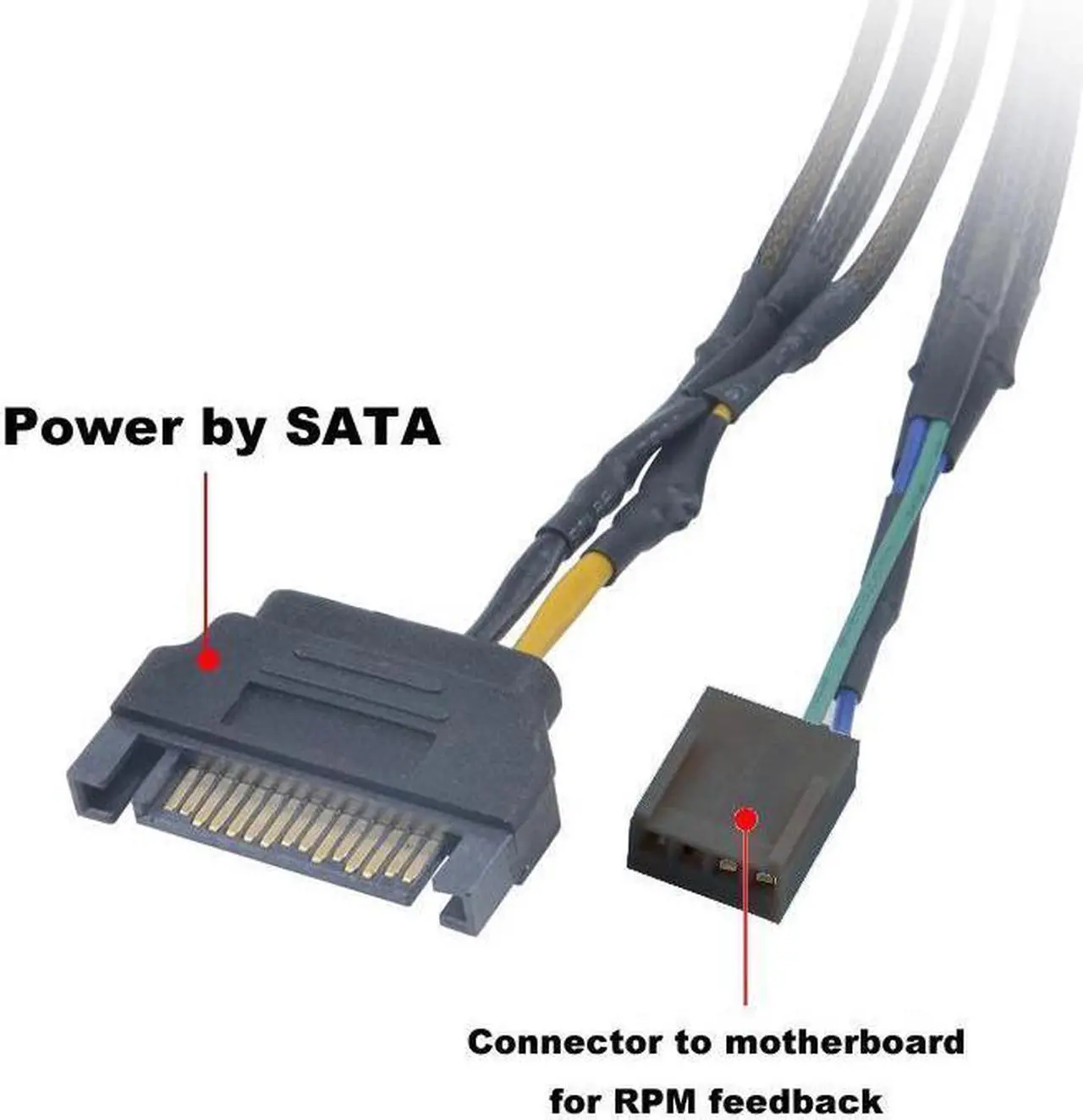 Alt view image 2 of 3 - Sleeved SATA Power to 6x 4-pin TX4 PWM Splitter Fan Power Adapter Converter Cable with one 4in Female Header to Mohterboard for RPM Feedback & PWM Fan Speed Control - 16.9 inch