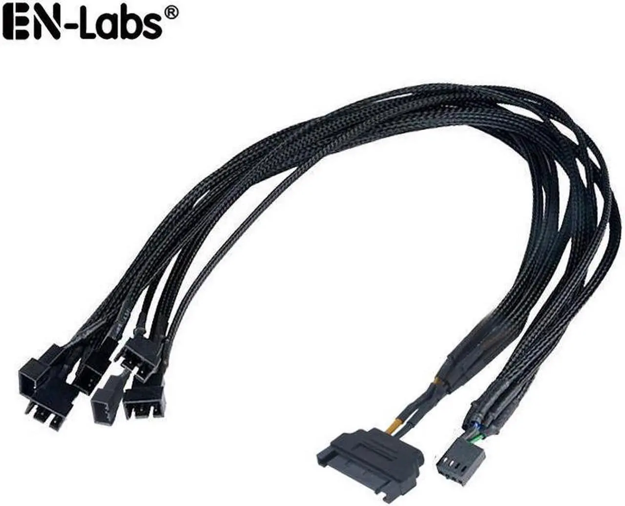 Alt view image 3 of 3 - Sleeved SATA Power to 6x 4-pin TX4 PWM Splitter Fan Power Adapter Converter Cable with one 4in Female Header to Mohterboard for RPM Feedback & PWM Fan Speed Control - 16.9 inch