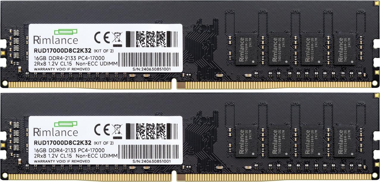 Alt view image 2 of 6 - Rimlance 32GB (2X16GB) 1.2V DDR4 2133MHz PC4-17000 UDIMM 2RX8 Desktop Memory