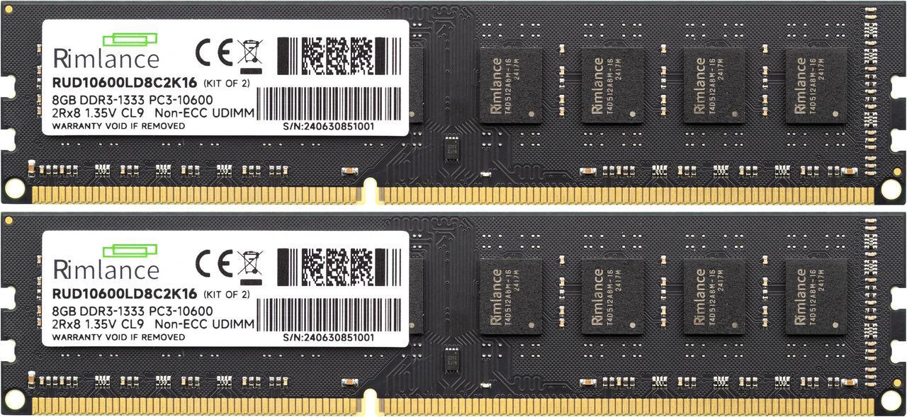 Alt view image 2 of 6 - Rimlance 16GB (2X8GB) 1.35V DDR3 1333MHZ PC3-10600 UDIMM 2RX8 Desktop Memory