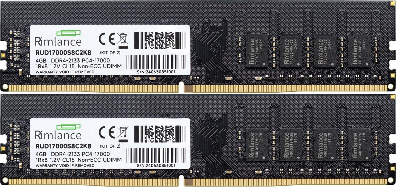 Alt view image 2 of 6 - Rimlance 8GB (2X4GB) 1.2V DDR4 2133MHz PC4-17000 UDIMM 1RX8 Desktop Memory