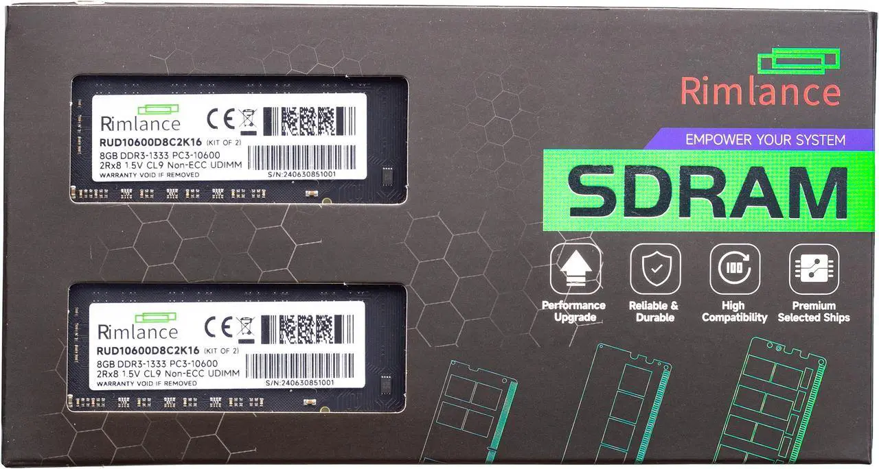 Main image of Rimlance 16GB (2X8GB) 1.5V DDR3 1333MHZ PC3-10600 UDIMM 2RX8